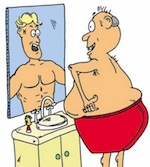 cartoon man in front of mirror