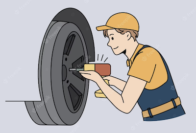 man fixing tire